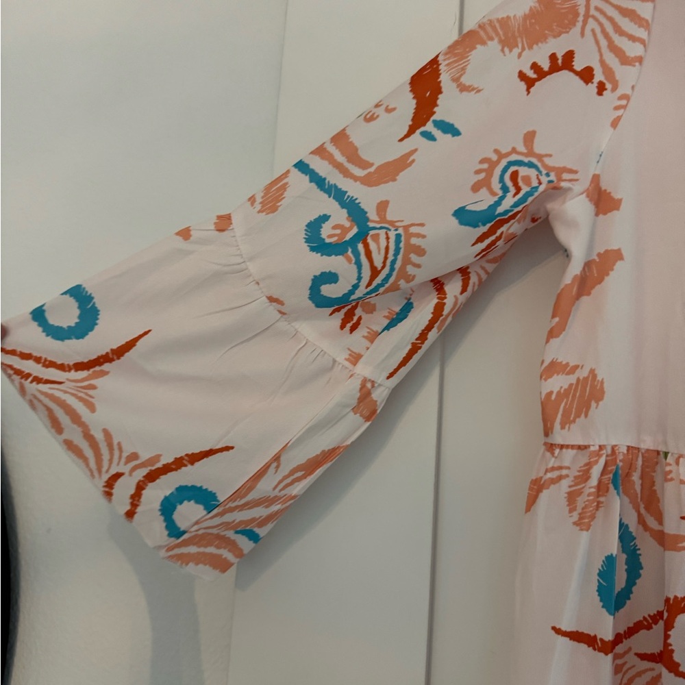 SELINK Long Sleeve Dresses Casual V Neck Tribal Print Button Flowy Mini Dress - Picture 2 of 9